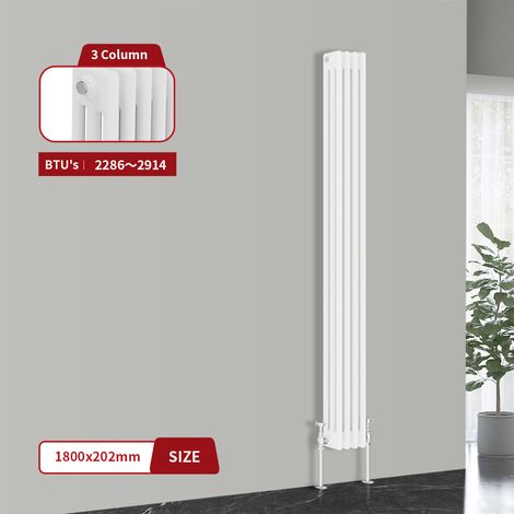 Warmehaus Traditional Cast Iron Style Radiator White Triple Column 1800 x 202mm (1/5)