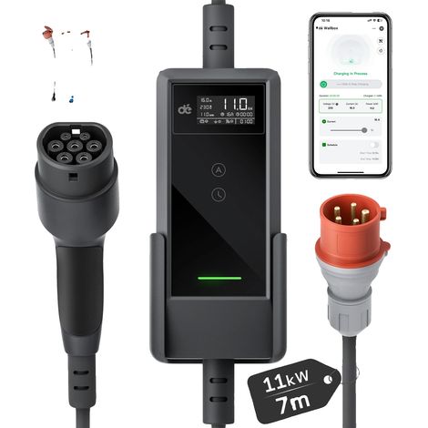 EV-Ladegerät, einstellbarer Strom, mehrere Kabellängen, 7m Reise-Set, Typ 2-d (1/2)