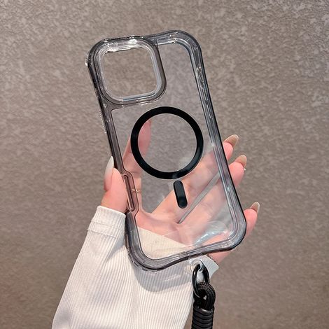 (Noir, iPhone 12 Pro) Coque de téléphone antichoc avec dragonne et étui de chargement magnétique