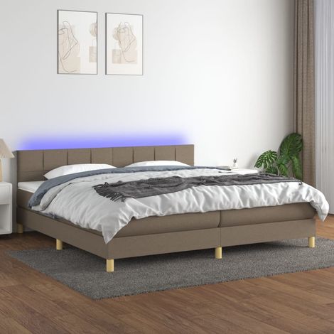 Sommier tapissier et matelas et LED - Sommier pour Adulte et Enfant - Taupe 200x200 cm Tissu BV590016 - BonneVie (1/5)