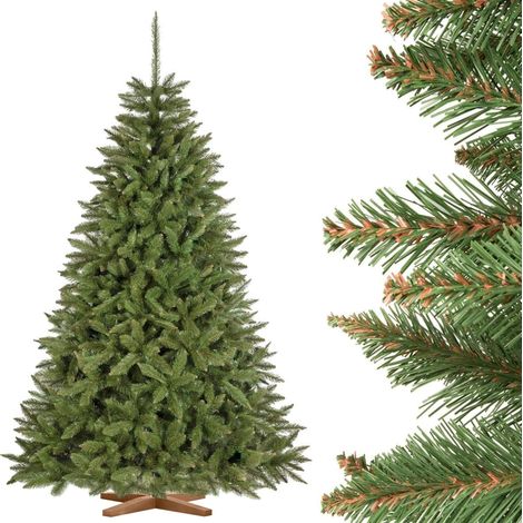 Fairytrees Künstlicher Weihnachtsbaum Fichte Natur, mit grünem Stamm und Echtholz Baumständer (1/5)