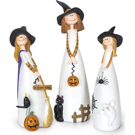 Hexenstatue aus Kunstharz, Halloween-Dekoration, auch als Büro- oder Schlafzimmerdekoration geeignet  1 Hexenstatue mit Besen