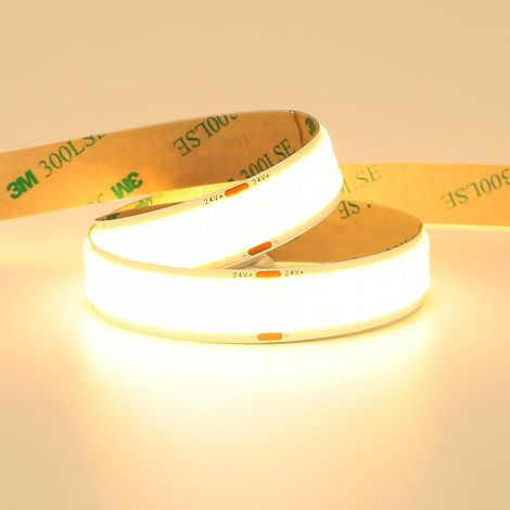 24V Width 15mm COB LED Strip Warm White 3000K 960LEDs/M 5M 25W/M Luminescence Uniform CRI 93+ High Brightness 13750lm Non-Waterproof LED Strip for Home Decor (1/5)