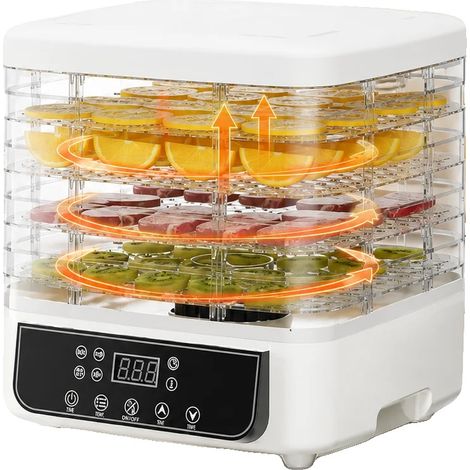 Déshydrateur Alimentaire, 5 Plateaux Réglables, Plage de Température de 35 à 70 °C, Minuterie de 1 à 72 Heures, Matériau Sans BPA, Fonctionnement Automatique (1/5)