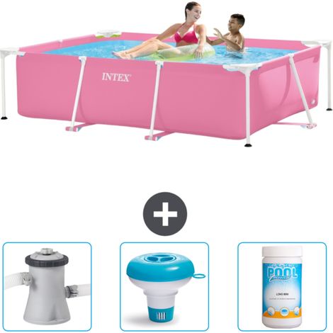 Intex-Schwimmbecken mit rechteckigem Rahmen – 220 x 150 x 60 cm – Rosa – im Lieferumfang enthalten Accessoire CB77