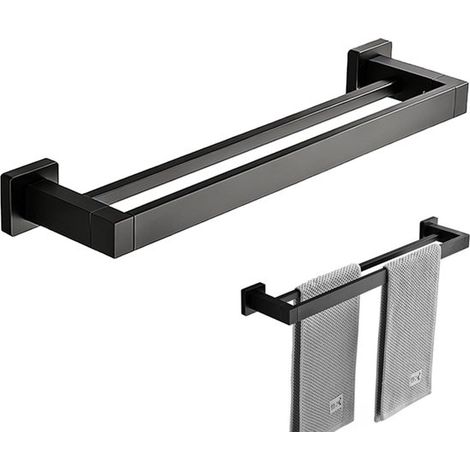 Porte-serviettes mural - Porte-serviettes de salle de bain - Porte-serviettes double - Barres porte-serviettes - Étagère de salle de bain - Porte-serviettes pour WC - 40 cm - Noir - Convient aux lavab (1/5)