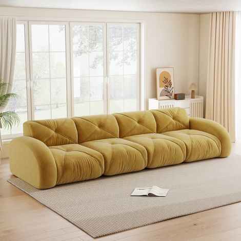 Modulsofa 358x95x76 cm gelb Chenille rahmenlos 4-Sitzer (1/5)
