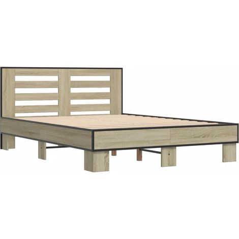 Bettgestell Sonoma-Eiche 120x200 cm Holzwerkstoff und Metall vidaXL (1/4)