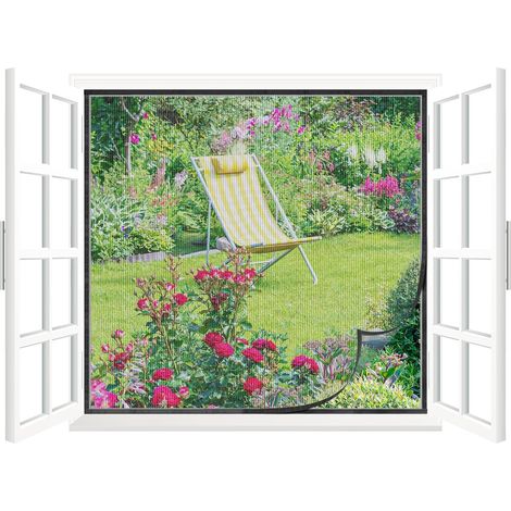 Moustiquaire de Fenêtre 120 x 140 cm, Moustiquaire Transparente pour Portes de Balcon, Jardin, Fixation Auto-Adhésive Innovante, Sans Perçage ni Vissage - Noir (1/5)