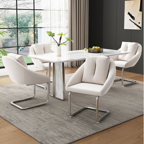 Lot de 4 chaises en velours beige avec structure en métal, charge 150 kg,59×65×82cm (1/5)