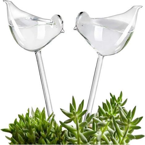 Automatische Bewässerungskugeln für Pflanzen – Mundgeblasene Glaskugel – Für Zimmerpflanzen – Transparente Vogelform – 2er-Set (1/5)