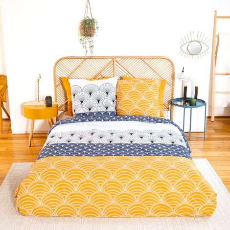 Housse de couette réversible 200x200 KERITA + 2 taies 100% coton adouci 57 fils/cm2 (1/5)