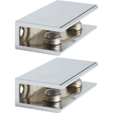 Support d'étagère rectangulaire réglable sans cadre, 2 pièces, pince robuste pour étagère en verre, chrome poli (1/5)