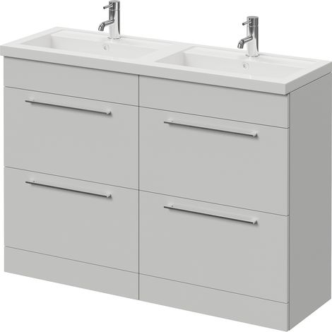 Napoli 390 Gloss Grey Pearl 1200mm 4 Drawer Vanity Unit with Double Lucia Basins - 1200mm - Chrome 320mm Handle