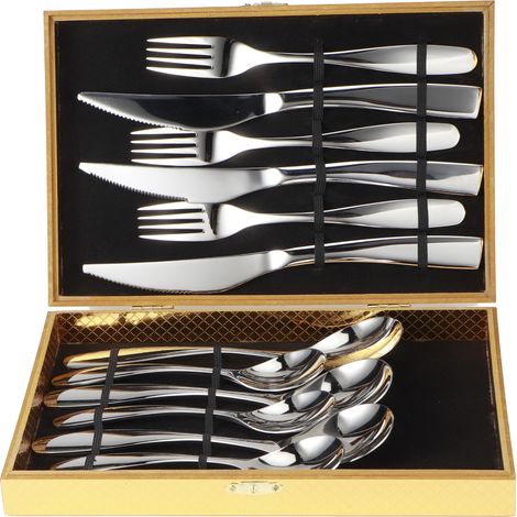 Ensemble de 12 pièces en acier inoxydable 304 pour 3 personnes - Couteaux, fourchettes, cuillères pour maison, cuisine, hôtel, restaurant (1/5)