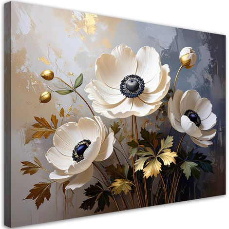 Image sur Toile, Anémones beiges fleurs plantes nature,30x20 (1/4)