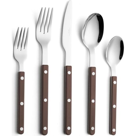 Ensemble de couverts, rétro/rivets, manches colorés, couverts de table en acier inoxydable, ensemble d'ustensiles de cuisine,Marron (1/5)