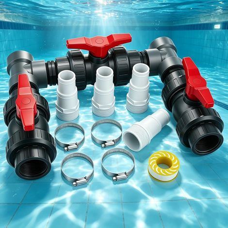 Kit de dérivation solaire 50 mm pour chauffage de piscine, kit de dérivation 3 voies pour pompe à chaleur et système solaire, kit complet de bypass de piscine avec tuyaux flexibles et (1/5)