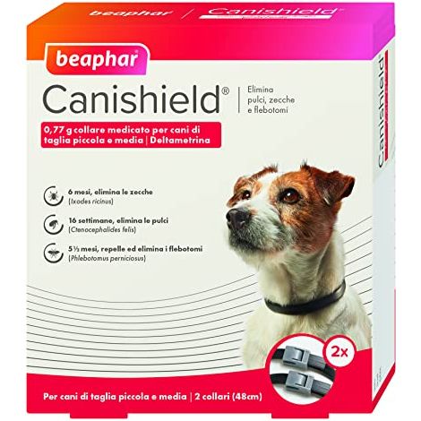 Beaphar Dog Canishield Collare Taglia Piccola e Media  - Beaphar Dog Canishield Collare Taglia Piccola e Media - Confezione da 2 Collari
