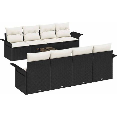 Maison Exclusive - Set Divano da Giardino 9 pcs Nero e Crema polyrattan