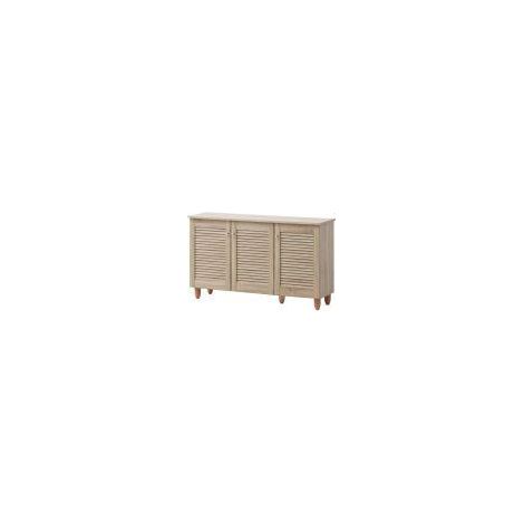 3 Door Shoe Cabinet Slim Storage Unit With Metal Handles & Shelves Oak
