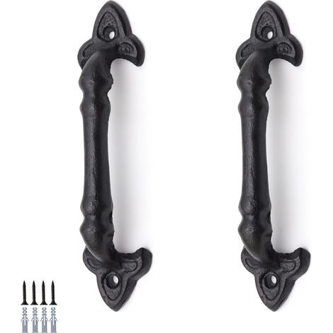 2 Pièces Poignée de Porte Coulissante de Grange en Fonte Noire, Look Vintage, Longueur 185 mm, Poignée de Porte Exterieur de Jardin avec Vis de Fixation pour Portes de Garages (1/4)