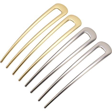 Epingle À Cheveux En Forme De U - 10 x 1,9 cm - Métal - Pour Chignon Et Coiffure Updo - Lot De 4 (2 Argent + 2 Or) (1/5)