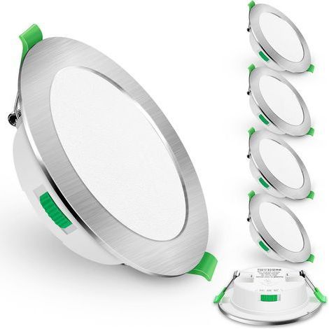 Lot de 6 spots LED encastrables ultra-minces 5 W à intensité variable, diamètre de découpe 75-85 mm, finition nickelée (1/5)