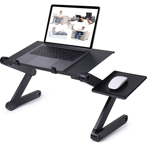 – Table de lit pour ordinateur portable réglable et pliant – Alliage aluminium – Pieds réglables pour stabilité – 42x26cm (1/4)