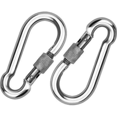 2 Stück Karabiner aus Edelstahl 304, Edelstahl-Schraubkarabiner, Edelstahl-Karabiner zum Befestigen von Seilen, Ketten, Gürteln und Kabeln (1/5)