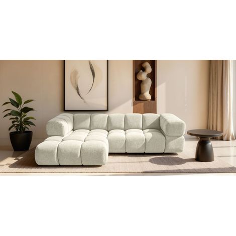 Ecksofa Designersofa BLANCHE in Stoff Puente Creme Ottomane Links