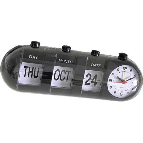 Horloge numérique à rabat en plastique, silencieuse, idéale pour le salon, la chambre, les espaces publics et un usage personnel (noir). (1/4)
