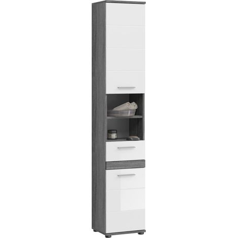 Columna de baño WILLIAM 2 puertas y 1 cajón - Blanco y gris oscuro