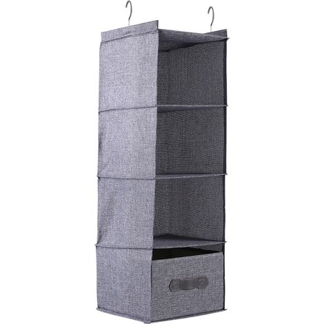 Organisateur de placard suspendu, rangement pour vêtements, 4 étagères avec tiroir (gris) (1/5)