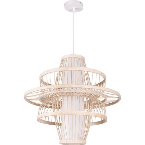Suspension lumineuse tissée chinoise style vintage, ampoule E27, lustre en osier pour décoration intérieure. (1/5)