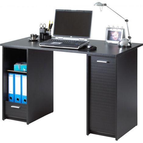 Bureau droit avec 2 caissons bois noir Scoot 120cm (1/5)
