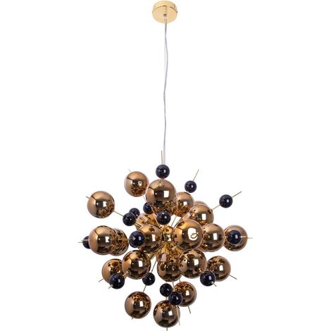 Suspension Design Explosion en Métal et Verre, Lustre G9 pour Salon et Salle à Manger, Noir et Or, 65 cm - PANGIVO (1/5)