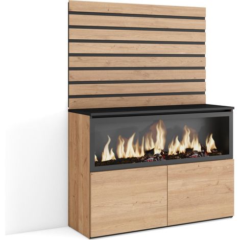 Skraut Home - Aparador, Con almacenamiento, 107x145x35 cm, Dormitorio, habitación, Chimenea eléctrica XXL, Estilo Moderno, Roble (1/5)