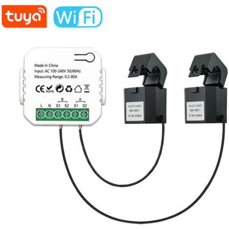 Compteur d'énergie intelligent WiFi – Mesure de production et consommation solaire – Courant 0.2-80A – Tension 110-240V – Application Tuya (1/4)