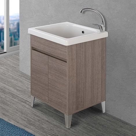 Mobile Lavatoio 60x50 cm linea Way rovere scuro con vasca e strofinatoio (1/5)