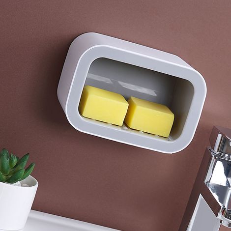 Porte-savon mural à ventouse pour WC, sans perçage, boîte, fournitures pour dortoir étudiant, style nordique, 1 couche, gris (1/4)