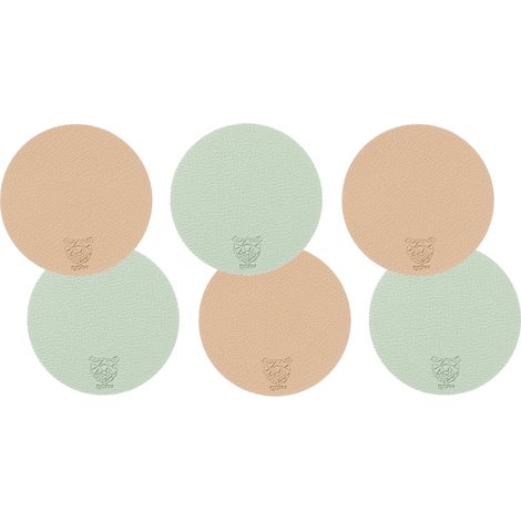Sous-verre rond réversible - 6 pièces - Cuir recyclé rose pâle et vert pâle
