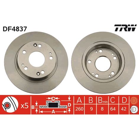 DISQUE DE FREIN ARRIÈRE DF4837 TRW (1/2)