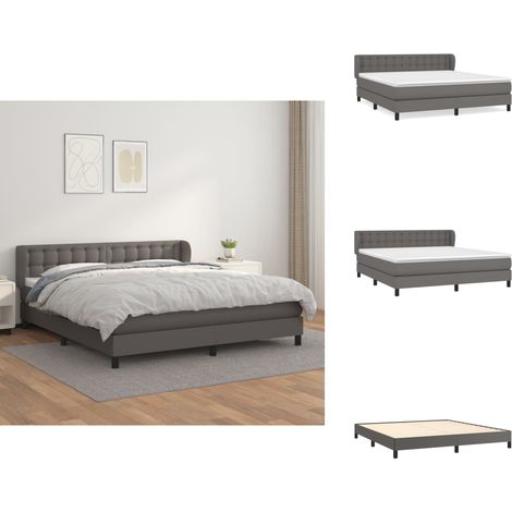 Boxspringbett mit Matratze Grau 180x200 cm Kunstleder - Boxspringbett - Betten - Doppelbett - Kunstlederbett - Graues Bett (1/5)