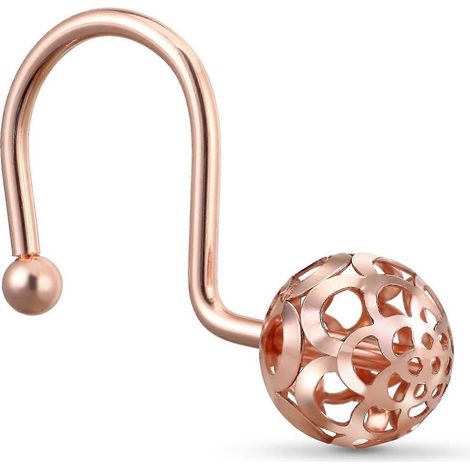 Anneaux de crochets de rideau de douche en or rose, ensemble de 12 crochets de rideaux de douche décoratifs, anneaux de douche antirouille en métal Salle de bain compatible (1/5)