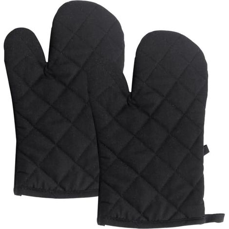 gants de cuisine résistants à la chaleur de isolés en pour cheminée barbecue four à cuisson 1 paire Bois Coton Noir (1/5)