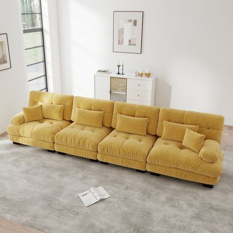 Canapé modulaire d’angle 4 places avec siège profond,canapé-lit chenille confortable rembourré pour salon,appartement,studio,bureau,jaune (1/5)