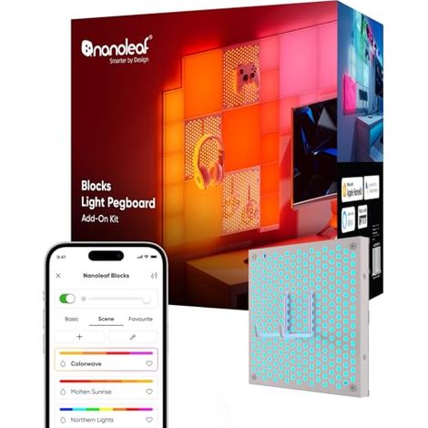 Nanoleaf Blocks Kit de Expansión Blocks 1 Panel Perforados (Requiere Kit Incicio), con 2 Ganchos Resistentes, RGBW Luces LED Paneles, Teclados de Pantalla, Montaje fácil con tornillos (Incluidos)