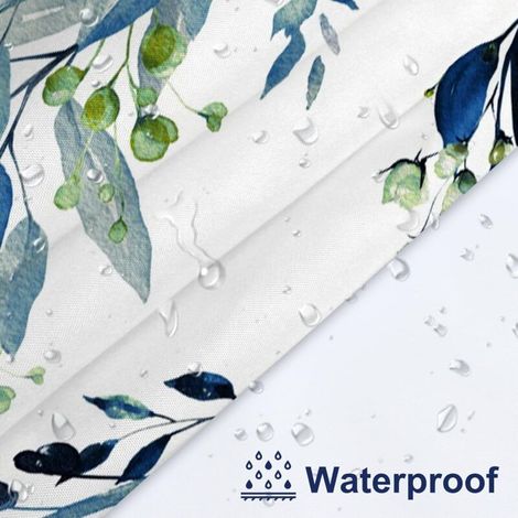 Cortina de ducha de poliéster con estampado floral azul, resistente al moho y los hongos, con 12 ganchos, de secado rápido e impermeable. (1/3)