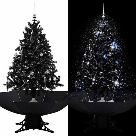 Sapin de Noël Artificiel Enneigé Chute de Neige Base Parapluie LED PVC Noir 140 cm - PANGIVO (1/5)